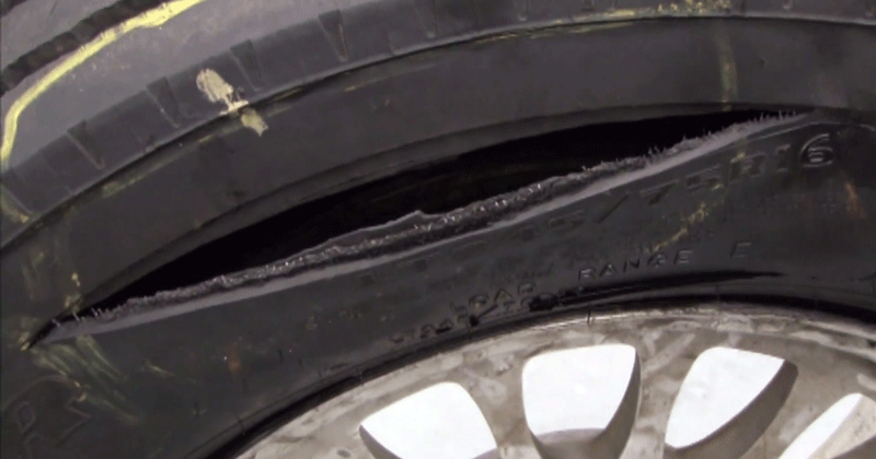 zipper rupture in tire sidewall