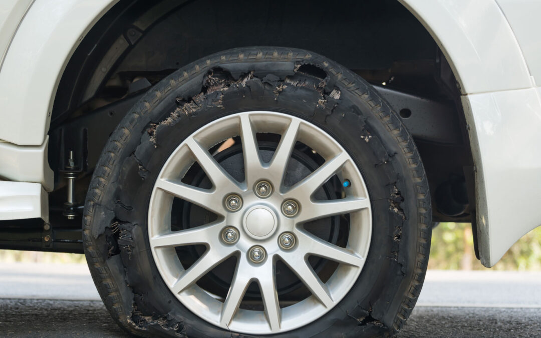 A tire blowout in a passenger tire